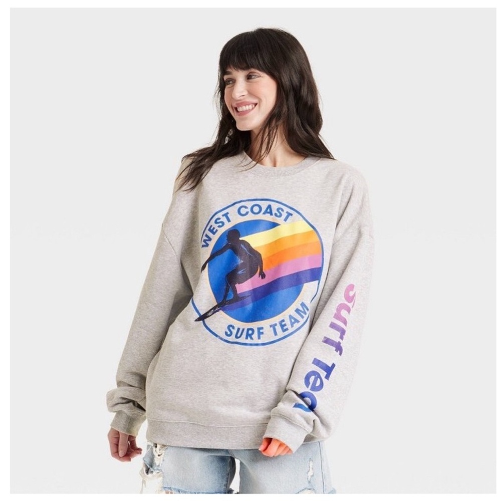 Grayson Threads Gray Multi Graphic West Coast Surf Team Sweatshirt NWOT - Picture 2 of 10